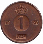 Монета 1 эре 1960 г. Швеция