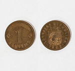 Монета 1 сантим 1992 года Латвия