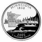 Монета 25 центов Квотер США 2005 г. Миннесота, Полярная гагара, рыбаки 