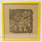 Линогравюра "Первая банька", бумага, автор.литье, Гилязетдинов, 31,5х31,5 см