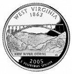 Монета 25 центов Квотер США 2005 г. Западная Виргиния, Мост через Нью-Ривер