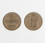 Монета Николая II 1 пенни (pennia) 1901 г Русская Финляндия  (25)