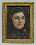 Биктавиев. Девушка в платке. Холст, масло. 48х38 см