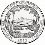 Монета 25 центов  Квотер США 2013г.  Нью-Гэмпшир. Национальный лес Белые горы