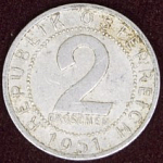 Монета  2 гроша 1951 г Австрия (2)