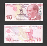 Банкнота 10 лир Турции 2009 г. 034910