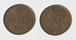 Монета Николая II 5 пенни (penni) 1911 г Русская Финляндия  (118)