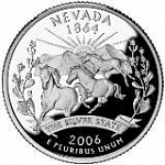 Монета 25 центов Квотер США 2006 г. Невада, Тройка диких мустангов 