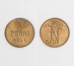 Монета Николая II 1 пенни (pennia) 1916 г Русская Финляндия  (16)