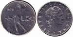Монета  50 лир 1979 г,  Италия