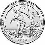 Монета 25 центов  Квотер США 2016 г. Южная Каролина, парк Форт Молтри