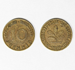 Монета  10 пфеннигов 1950 год  Германия