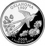 Монета 25 центов Квотер США 2008 г. Оклахома.Хвостатая мухоловка