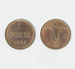 Монета Николая II 1 пенни (pennia) 1905 г Русская Финляндия  (23)