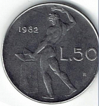 Монета 50 лир, 1982 год, Италия