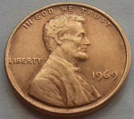 Монета 1 цент 1969г США