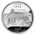 Монета 25 центов Квотер США 2004 г. Айова, здание школы