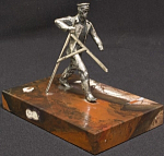 Статуэтка Землемер, бронза, серебрение, яшма(гора Полковник), 14х9х13 см