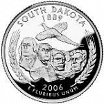 Монета 25 центов Квотер США 2006 г. Южная Дакота, Мемориал «Маунт-Рашмор»