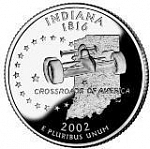 Монета 25 центов Квотер США 2002 г. Индиана. Индикар