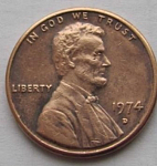 Монета 1 цент 1974г США