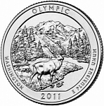 Монета 25 центов  Квотер США 2011 г. Вашингтон. Национальный парк Олимпик