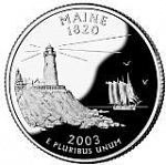 Монета 25 центов Квотер США 2003 г. Мэн, Маяк 