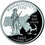 Монета 25 центов  Квотер США 2000 г. Массачусетс.Статуя Минитмен