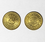 Монета  20 миллимов 1960 год Тунис