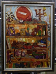 Картина  Дорожный знак, двухсторонний, ДВП, масло, 51х67 см