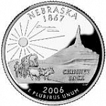 Монета 25 центов Квотер США 2006 г. Небраска, Вол, тянущий закрытый фургон