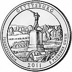 Монета 25 центов  Квотер США 2011 г. Пенсильвания.Национальный парк Геттисберг