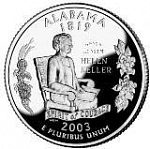 Монета 25 центов Квотер США 2003 г. Алабама, Портрет Элен Келлер