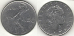 Монета  50 лир 1956 г,  Италия