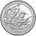 Монета 25 центов Квотер США 2017 г.Индиана, Национальный истор-й парк имени Дж. Р. Кларка , 40 парк