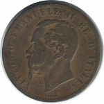 Монета  10 чентезимо 1867 г,  Италия