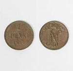 Монета Николая II 1 пенни (pennia) 1915 г Русская Финляндия  (13)