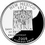 Монета 25 центов Квотер США 2008 г. Нью-Мексико, флаг штата