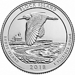 Монета 25 центов Квотер США 2018 г.Род-Айленд, Нац-е убежище дикой природы острова Блок 45 парк