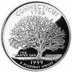 Монета 25 центов  Квотер США 1999г. Коннектикут. Изображение Дуба Хартии