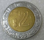 Монета 2 песо 2002 г. Мексика