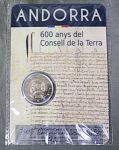 Монета 2 евро 2019 года Андорра, 600 лет Совету Земли. в блистере. 39622  (АВ 1)