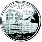 Монета 25 центов  Квотер США 2001 г.  Кентукки, Фигура скаковой лошади 