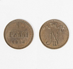 Монета Николая II 1 пенни (pennia) 1913 г Русская Финляндия  (17)