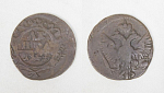 Монета Елизаветы Деньга 1744?, года, двойной удар, брак (25)