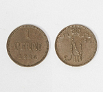 Монета Николая II 1 пенни (pennia) 1914 г Русская Финляндия  (18)
