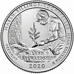 Монета 25 центов Квотер США 2020 г. Вермонт, Национальный исторический парк Рокфеллера №54