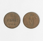 Монета Николая II 1 пенни (pennia) 1900 г Русская Финляндия  (24)