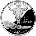 Монета 25 центов Квотер США 2007 г. Монтана, Бизон 