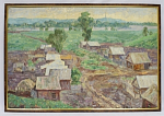 Ишемгулов. 1968 г. Деревенский пейзаж.картон, масло. 49смх70см